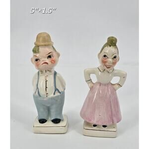 Vintage Happy & Grumpy Couple Salt & Pepper Shakers  Made in Japan